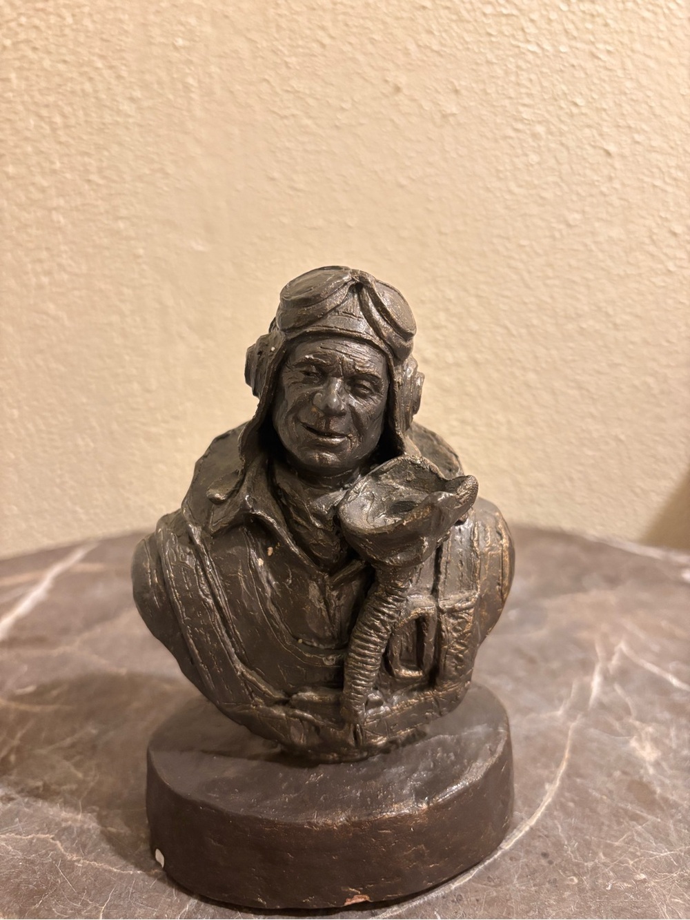 1985 Michael Garman “Flying Leather” Aviator Pilot Bust Sculpture Signed